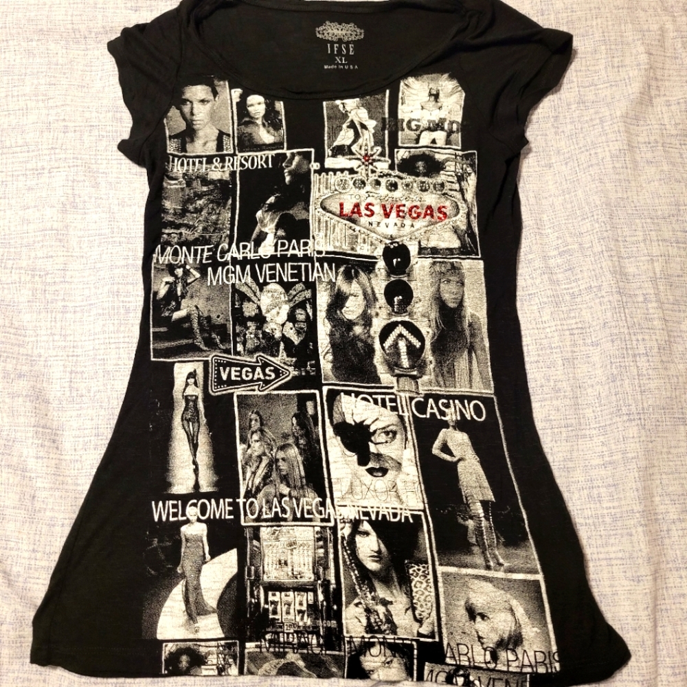IFSE Black Graffic Las Vegas T-shirt XL Slim Fit